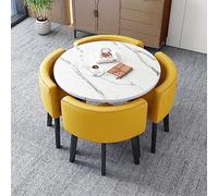 Moderno tavolo da pranzo per ufficio, ufficio, hotel, atrio, con 4 sedie, tavolino da caffè, tavolo da ufficio e sedia, set per il tempo libero, casa, balcone, piccolo tavolo rotondo, colore giallo