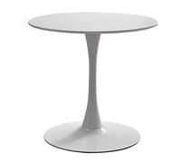 Moderno tavolo da pranzo rotondo bianco con piano in MDF. Tavolino da caffè nordico semplice ed elegante per negoziare il tè al latte o godersi un pasto sul balcone. Piccolo tavolo da cucina rotondo