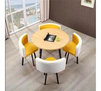 Moderno tavolo da pranzo rotondo con 4 sedie 86 x 75 cm (L x A) legno, cotone, lino, pelle, elegante arredamento per la casa, facile da montare, ideale per sala da pranzo o cucina.