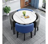 Moderno tavolo da pranzo rotondo con 4 sedie, mobili da cucina salvaspazio per casa, ufficio e reception, eleganti sedie in tessuto, 90 x 90 x 75 cm, A12