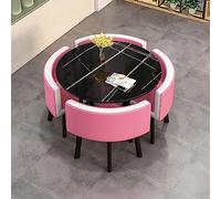 Moderno tavolo da pranzo rotondo con 4 sedie, tavolo da riunione di lavoro e sedia, combinazione per negozi e uffici, piccolo tavolo rotondo da conferenza con sedie in pelle PU