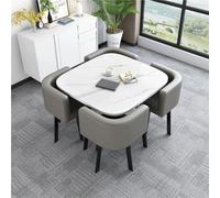 Moderno tavolo da pranzo rotondo in marmo a 4 posti, con sedie in pelle PU, design salvaspazio, per appartamenti e uffici compatti, mobili eleganti per bar e colazione, colore grigio chiaro
