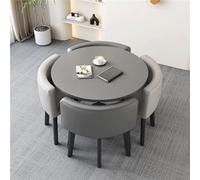 Moderno tavolo da pranzo rotondo in marmo con 4 eleganti sedie in pelle PU con schienale a U, schiuma ad alta densità, comodo e salvaspazio, mobili da cucina (2 luci e 2 grigi)
