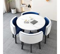Moderno tavolo da pranzo rotondo per 4 persone, elegante tavolo quadrato in marmo e sedie in pelle PU, perfetto per soggiorno e sala da pranzo, elegante design blu e bianco