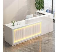 Moderno tavolo da reception a LED con cassetto e armadietto con serratura, elegante bancone frontale con ripiano per tastiera, per ufficio, salone, area check-out al dettaglio, di grandi dimensioni (E