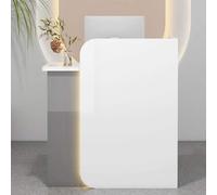 Moderno tavolo da reception con cassetto bloccabile, supporto per cassa e armadietto per computer, piccola scrivania per ufficio, salone, boutique spa, colore: bianco e grigio