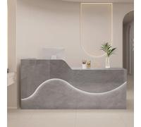 Moderno tavolo da ricevimento a LED, elegante tavolo anteriore da ufficio grigio da 120 cm, in legno ingegnerizzato con cassetti per piccole imprese e sala d'attesa