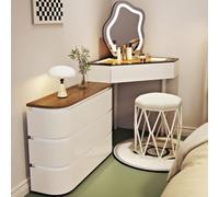 Moderno tavolo da toeletta a forma di L, mobiletto per il trucco con cassetti e mobiletto laterale, scrivania angolare, set da toeletta, portagioie, ripiani in legno massello(White,80cm)