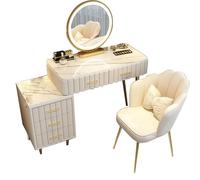Moderno tavolo da trucco a LED con specchio, 3 modalità di illuminazione, cassetti e armadietto laterale, set da toeletta bianco, 100 cm, elegante e funzionale.