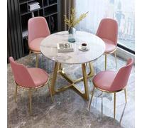 Moderno tavolo da ufficio e reception, con 4 sedie in pelle PU rosa, tavolo rotondo da 80 cm, per piccole sale conferenze e bar