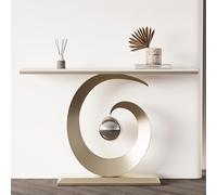 Moderno tavolo industriale per corridoio, consolle in finto marmo con base circolare, elegante tavolo d'accento per ingresso per soggiorno e ingresso, 150 cm, design bianco