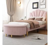 Moderno telaio del letto con testiera in velluto curvo, struttura rinforzata, aspetto raffinato, supporto centrale rinforzato, seduta funzionale, lavorazione di alta qualità (rosa, 90 x 200 cm)