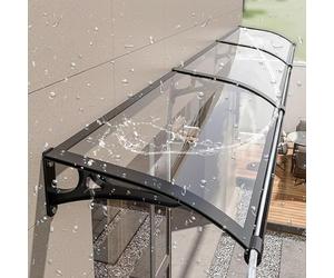 Moderno tendone curvo in policarbonato nero per porta d'ingresso e terrazza esterna, 80 x 200 cm, elegante parasole per patio, protezione dalle intemperie per balconi e ingressi