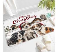 Moderno Zerbino Merry Christmas Rustic Farmhouse Dogs Santa Hats Country Barn Sflake Winter Holiday Tappeto per porta d'ingresso Tappeto da Bagno 40×60cm per Porta d'Ingresso,Bagno,WC
