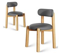 ModernWalnutWoodDiningChairsSetof4CurvedBackDesignSturdyFrameAntiscratchLeather & PlaidFabricCushionsStylishDiningRoomFurniture.