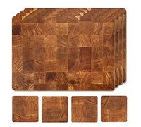 Moderry Set di 4 tovagliette in sughero resistenti al calore, per tavolo da pranzo, con set di 4 sottobicchieri coordinati, motivo marmo, 40,6 x 30,5 cm, con retro in sughero, colore: quercia miele