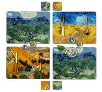 Moderry Set di 4 tovagliette in sughero resistenti al calore per tavolo da pranzo con set di 4 sottobicchieri coordinati Van Gogh Art Design 40,6 x 30,5 cm con retro in sughero (orizzonti di luce e