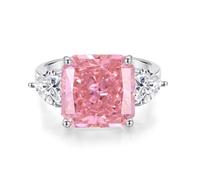 Modeschmuck Ringe, Freundschaftsringe mit 12 X 12 mm Quadratischem, Im Labor Hergestelltem Rosa Saphir und Herz-Moissanit Silber 18K Weißgold Größe 63 (20.1)