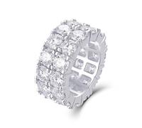 Modeschmuck Ringe, Wedding Ring 10 mm Breiter Ring mit 2 Reihen Runder Moissanitsteine À 0,5 Ct Silber 14K Weiße gold Größe 60 (19.1)