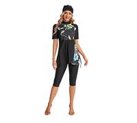 Modest Short Sleeve Swimsuits for Women 3-Piece Bathing Suits Floral Print Swimming Suits Plus Size Rash Guard(XXL, Y1)
