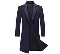 MODFUL Cappotto trench lungo da uomo in lana imbottito lunghezza al ginocchio caldo soprabito casual peacoat slim fit capospalla, blu navy, S