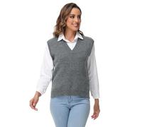 MODFUL, Gilet in maglia da donna senza maniche con scollo a V, maglione oversize classico con collo a pullover, Grigio scuro, M
