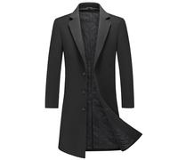 MODFUL Trench lungo da uomo in lana, imbottito, lunghezza al ginocchio, caldo soprabito casual peacoat slim fit capospalla, Nero , XL
