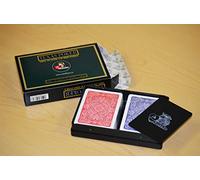 Modiano Texas Poker Jumbo Index - Set di carte da gioco in plastica rossa e blu