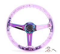 Modifica degli accessori del pulsante del clacson con logo del volante dell'auto 14 pollici Modifica adatta per ATV Kart UTV (Blu e viola)