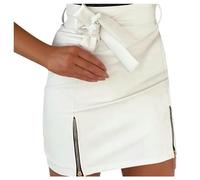 MODINK Gonna Lunga Donna Estate Gonne da Donna Colore Solido con Fila con Cerniera con Cerniera Alta Gonna Corta alla Gonna Estate Dimagrante-Bianco-L