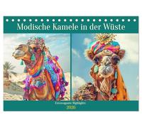 Modische Kamele in der Wüste. Extravagante Highlights (Tischkalender 2026 DIN A5 quer), CALVENDO Monatskalender: Orientalische Divas zeigen Wüsten-Haute Courture vom Feinsten!