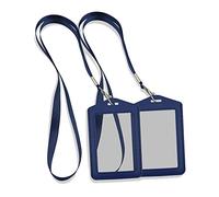 Modixun 2 porta badge in pelle, porta badge verticale in pelle, con doppia finestra identificativa trasparente, 2 cinghie staccabili, blu