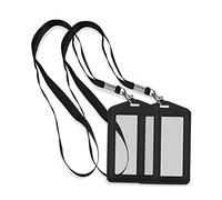 Modixun 2 porta badge in pelle, porta badge verticale in pelle con doppia finestra trasparente identificativa, 2 cinghie rimovibili per il collo, nero