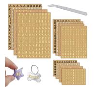 Modixun 4 Colori Piccola Lettera Adesivi, 12 Fogli Glitter Lega di Metallo Alfabeto Numero Adesivi, Auto Adesivi Mini Abc Adesivi per Resina Nail Scrapbooking con Pinzette (4.5mm)