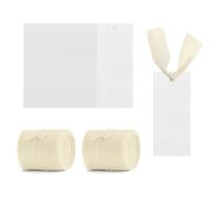 Modixun Confezione da 50 segnaposto vuoti per matrimoni, con 3 rotoli di nastro in chiffon, etichette regalo per cene, feste, buffet, colore: beige