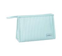 Modixun Trucco Bag Travel Cosmetic Bag, Super Soft Leather Impermeabile Make Up Bags Organizer, Grande Apertura Carina Skincare Toilettry Bag Pouch con maniglia per le donne (Blu)
