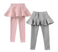 MODNTOGA Leggings senza piedi per bambine con gonna a tutù con volant, 2-7 anni, rosa + grigio, 2-3 anni
