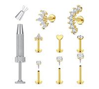 MODRSA Piercing helix, trago, piercing per labbra, argento, oro, 6/8/10 mm, filettatura interna, helix, in acciaio chirurgico, labret, Acciaio inossidabile