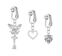MODRSA Piercing Ombelico Finto Argento Cuore Finto Piercing Ombelico Chirurgico Acciaio Clip False Ombelico Pendente Farfalle Non Piercing Gioielli