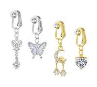 MODRSA Piercing Ombelico Finto Cuore Donna Finto Piercing Ombelico Clip Farfalle False Ombelico Pendente Luna Non Piercing Gioielli