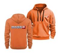 MODRYER Felpa con Cappuccio da Uomo per Mass Effect N7 Autunno Caldo Felpe A Maniche Lunghe con Zip 1/4 Maglione in Pile Top Casual Hoodie con Coulisse Maglioni Morbidi E Comodi,Orange-4x_l