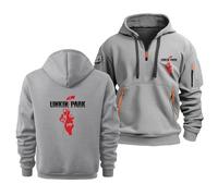 MODRYER Felpe con Cappuccio da Uomo Felpa con Zip 1/4 per Linkin Park Calda Hoodie A Maniche Lunghe Sweatshirt Autunnale Casual da Esterno con Logo E Tasche,Light Gray-5x_l