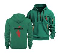 MODRYER Felpe con Cappuccio da Uomo Felpa con Zip 1/4 per Linkin Park Calda Hoodie A Maniche Lunghe Sweatshirt Autunnale Casual da Esterno con Logo E Tasche,Green-s
