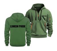 MODRYER Felpe con Cappuccio in Pile per Linkin Park, da Uomo E da Donna, con Cerniera A 1/4, Calde, Casual, A Maniche Lunghe, Classiche, con Cappuccio E Tasche,Grass Green-4x_l