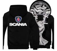 MODRYER Giacca in Pile da Uomo con Cappuccio E Cerniera Intera per Scania Felpe con Cappuccio Cappotti Invernali Caldi E Spessi Giacche da Esterno Morbide E Pesanti con Tasche,Black-XL