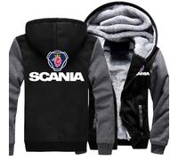 MODRYER Giacca in Pile da Uomo con Cappuccio E Cerniera Intera per Scania Felpe con Cappuccio Cappotti Invernali Caldi E Spessi Giacche da Esterno Morbide E Pesanti con Tasche,Black Grey-XL