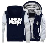 MODRYER Giacca Invernale in Pile da Uomo per Linkin Park con Cappuccio Cerniera Intera Manica Lunga Felpa Casual da Esterno Cappotti Spessi Caldi E Antivento con Cappuccio,Navy Blue-XL