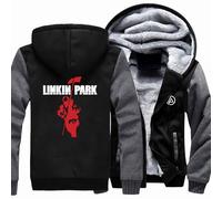 MODRYER Giacche Invernali da Uomo per Linkin Park Felpa con Cappuccio Termica Spessa con Cerniera Intera Felpa con Cappuccio in Pile Antivento Caldo Casual Spesso Giacca A Vento,Black Grey-L
