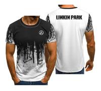 MODRYER Magliette da Uomo per Linkin Park Elastiche Traspiranti A Maniche Corte con Stampa del Logo Magliette di Gruppo alla Moda Larghe Canottiere Sportive Ad Asciugatura Rapida,White-S