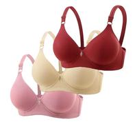 MODSGUE 3er Pack Damen BHS mit Bügel Große Größen Push-Up Spitzen-BH mit Verstellbaren Trägern Leicht Atmungsaktiv Komfort Einfarbig Unterwäsche für Alltag und Freizeit, Wassermelonenrot, 42